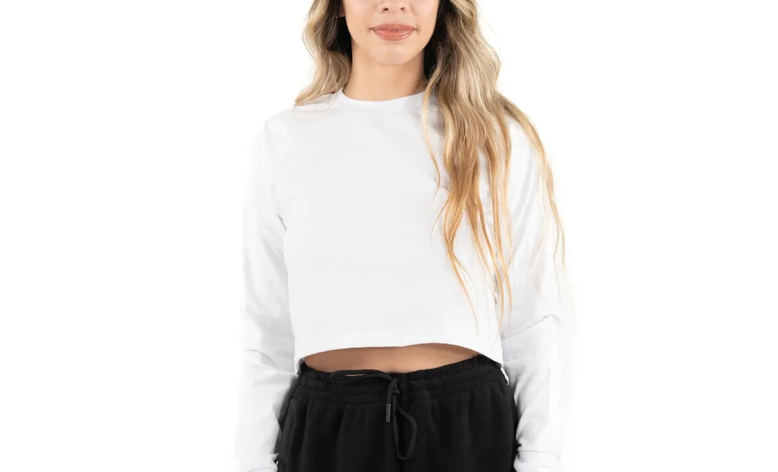 custom basic crop top manufacturing heavyweight long sleeve crop T-shirt