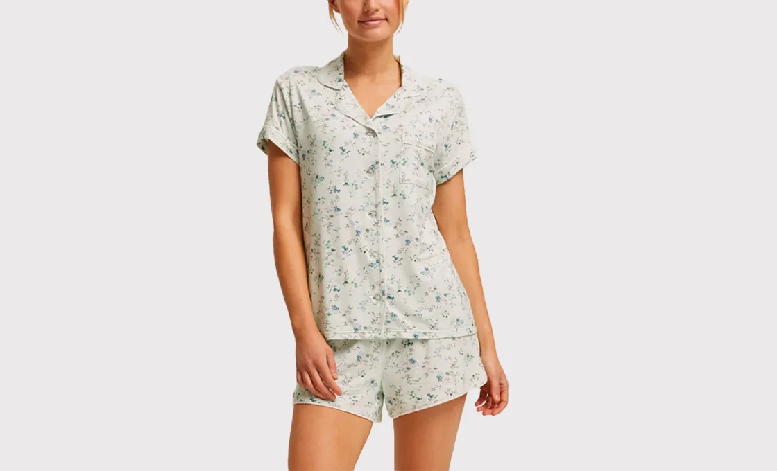 custom floral pajama manufacturing short sleeve short pant set