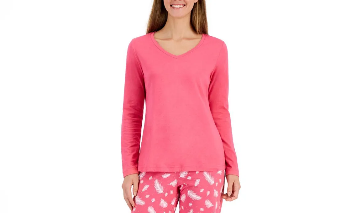 custom women V-neck pajama manufacturing long sleeves top with long pant set