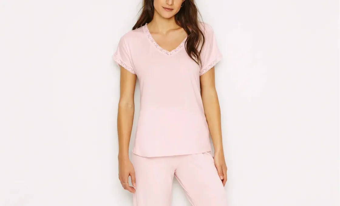 custom women V-neck pajama manufacturing premium quality cotton