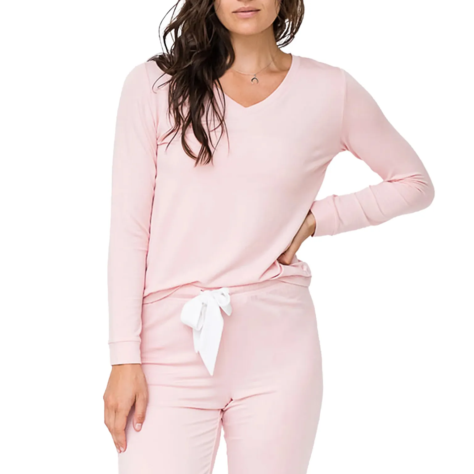 custom women V-neck pajama manufacturing pink cotton basic sleepwear
