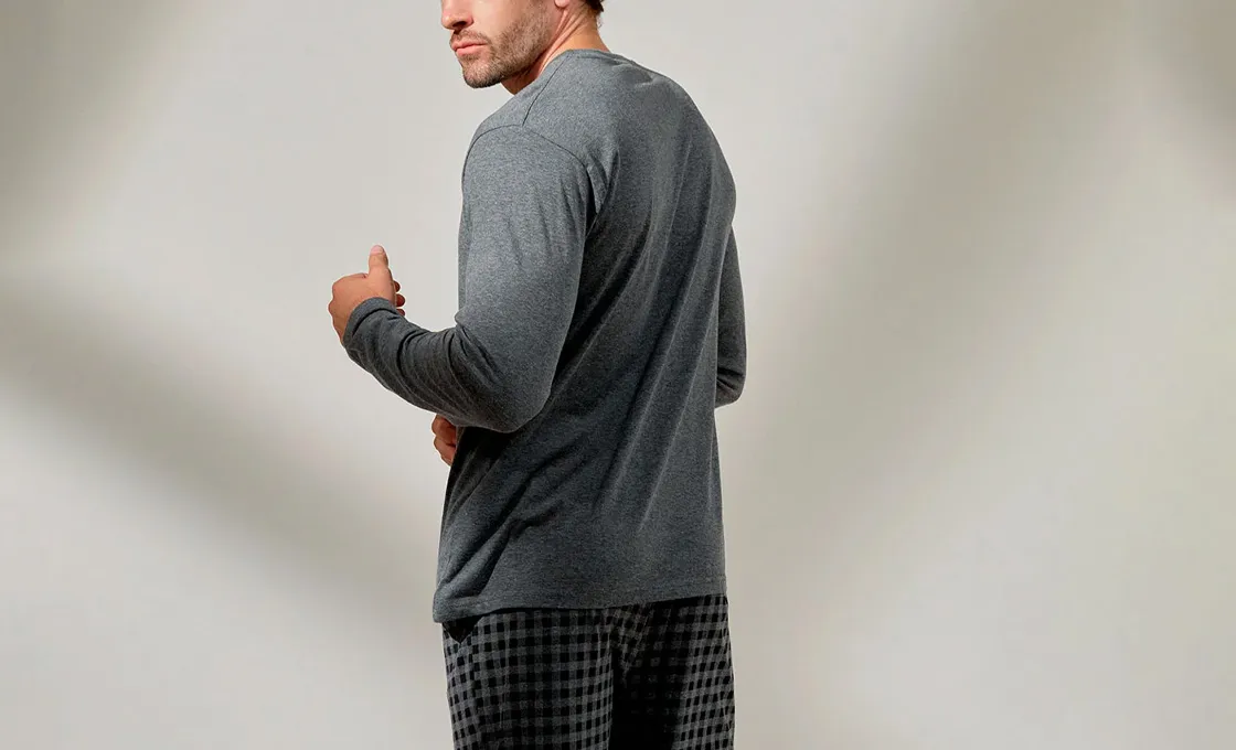 custom men long sleeve pajama manufacturing grey comfort loungewear