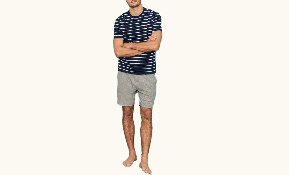 custom men striped pajama manufacturing v neck shirt cotton t-shirt and short pant