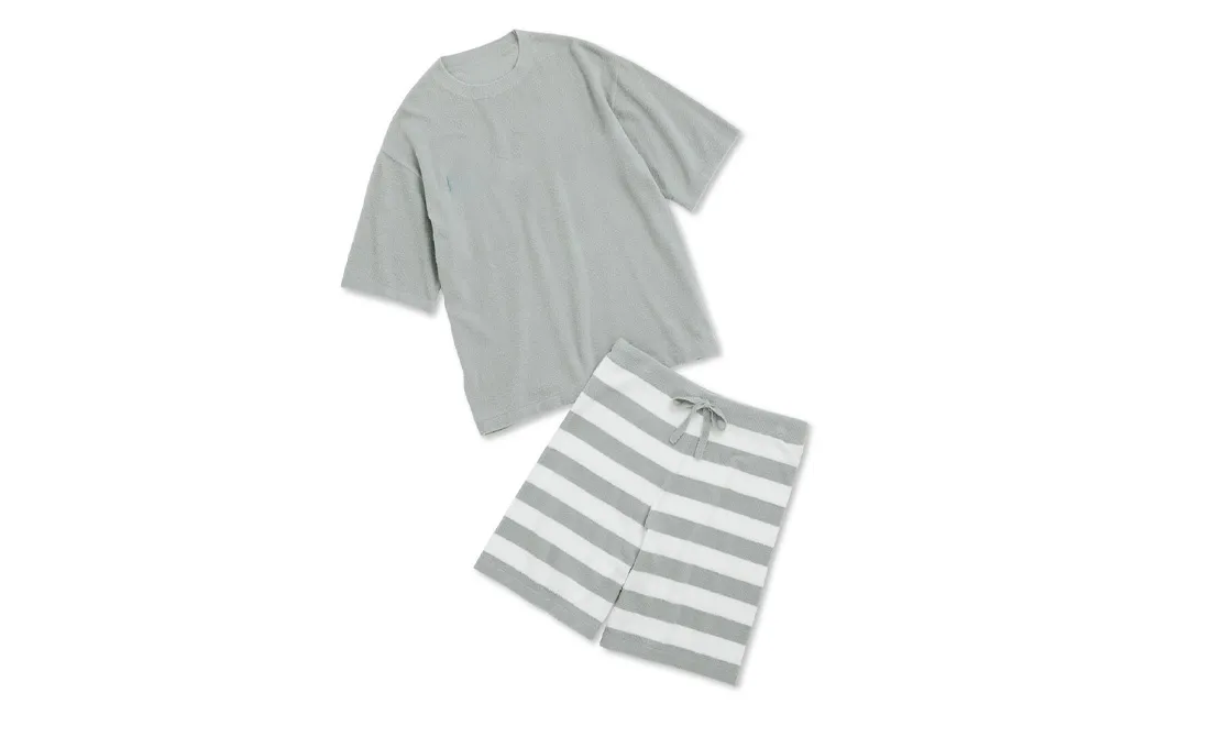 custom men striped pajama manufacturing v neck shirt short loungewear set for men