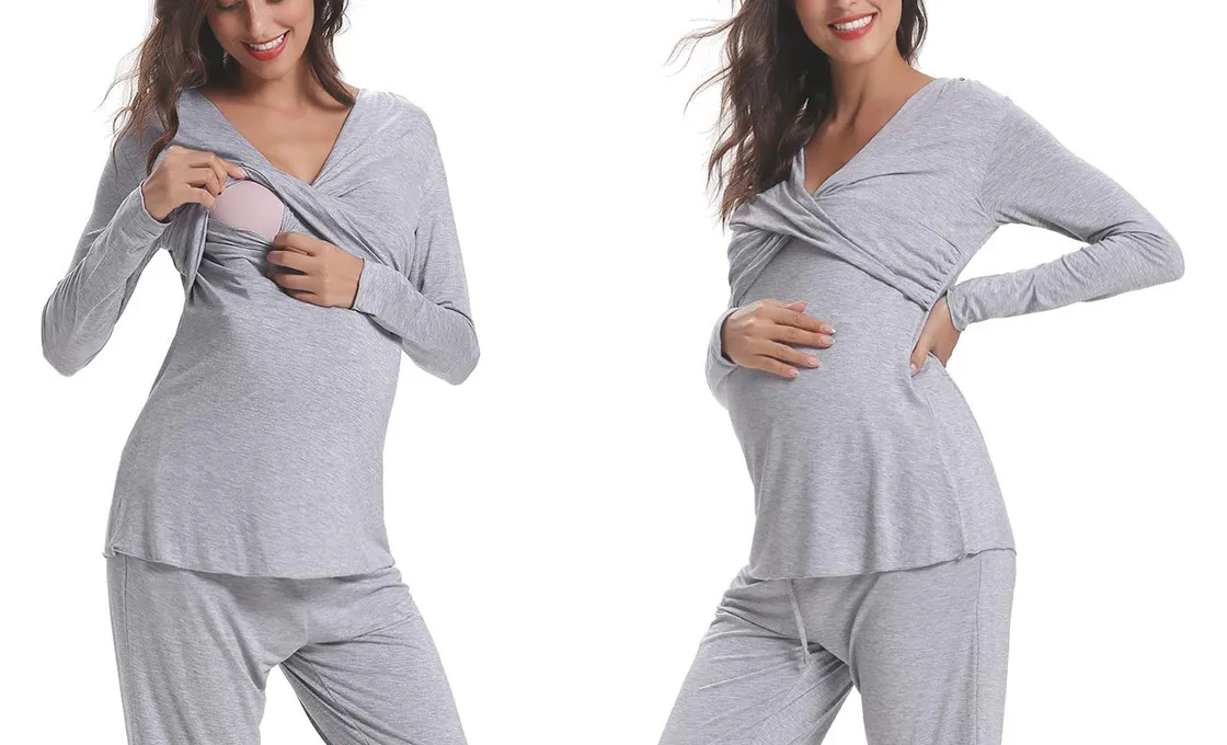 custom nursing nightwear manufacturing long sleeve shirt and pant